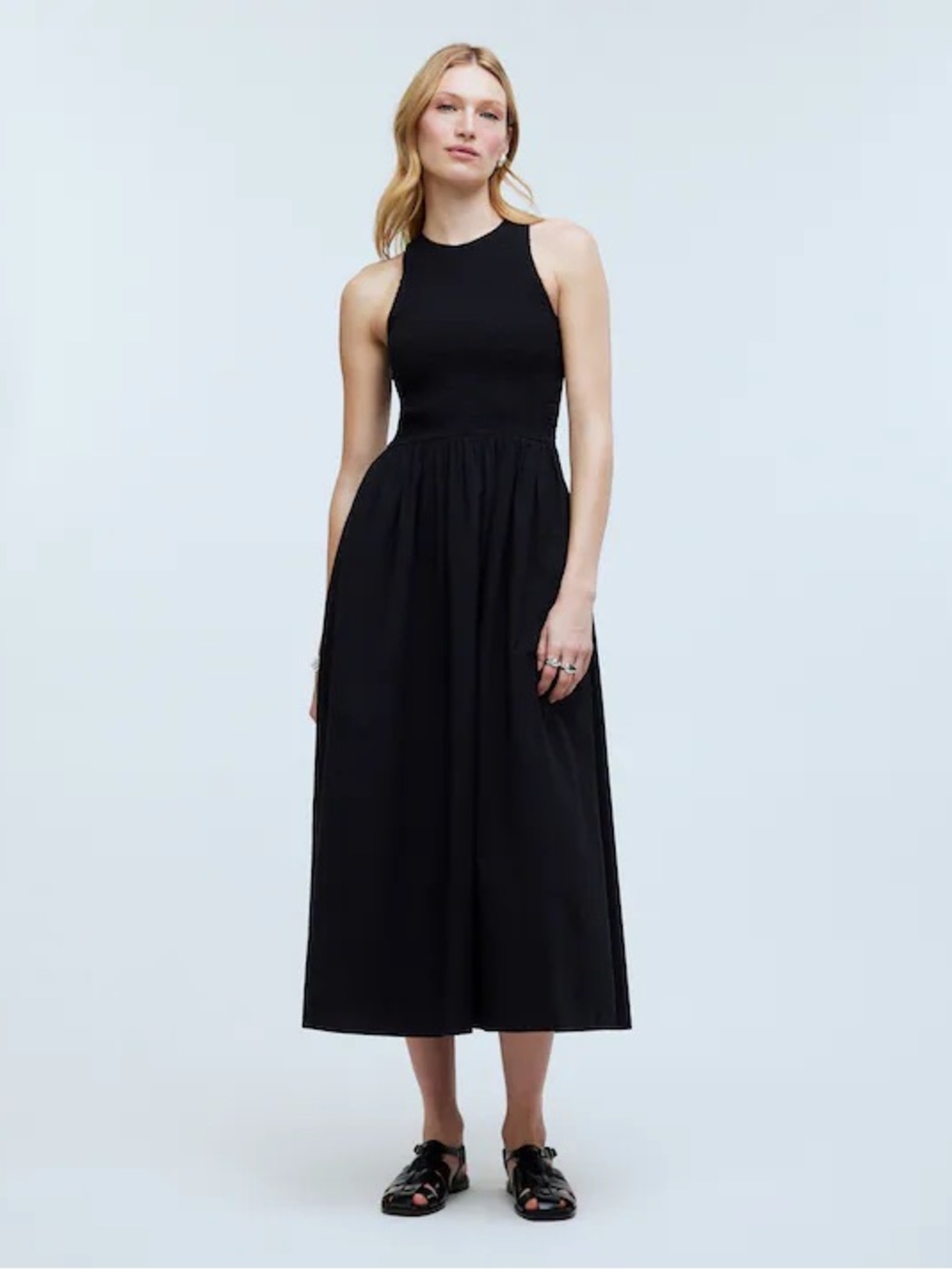 Madewell Women’s Black The Melody Smocked Midi Dress, Size XXS